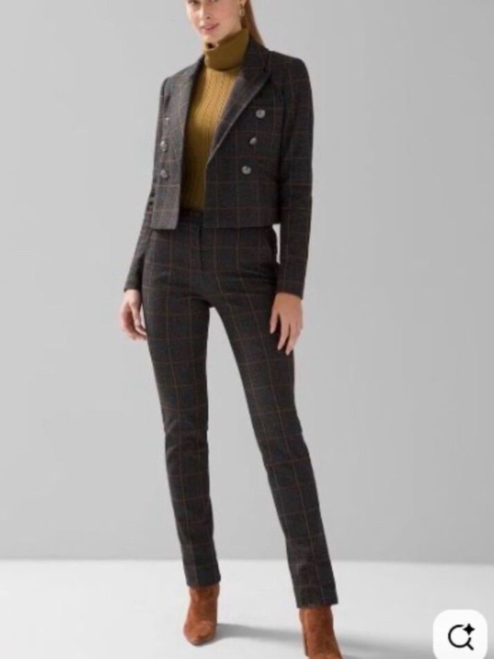 White House Black Market Charcoal Gray Plaid Double-Breasted Blazer